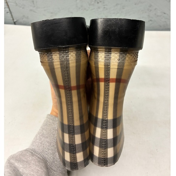 Burberry Women's IT 38 Rain Boots Nova Check Ankle Beige Black Red Rubber - Picture 12 of 15